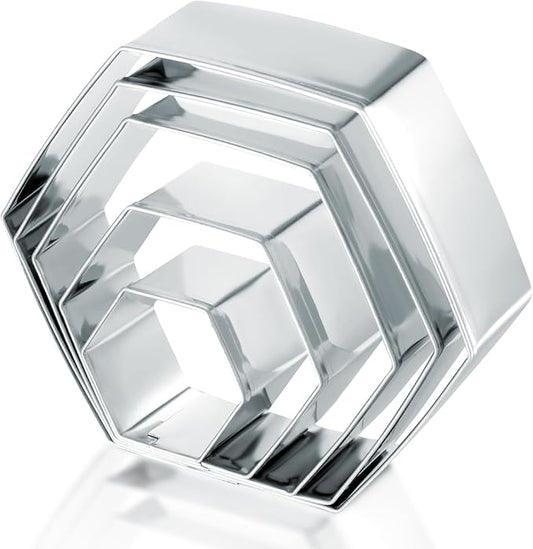 5 Pcs Hexagon Cookie Cutter, Stainless Steel Biscuit Cutter Hexagon Cookie Cutters Set Assorted Sizes for Biscuits Cake Sandwiches Shapes and Wedding Birthday Party