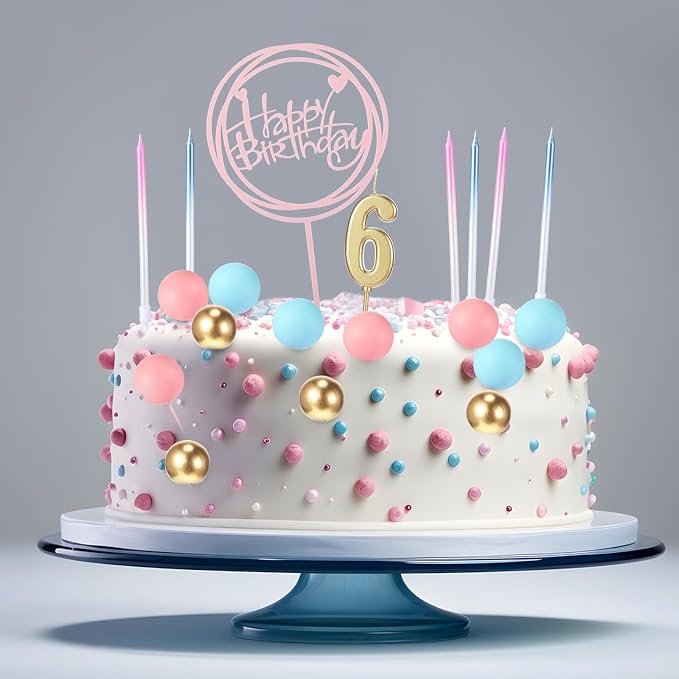 Yerliker 34 Pcs Happy Birthday Cake Toppers Decorations Birthday Candles DIY Cake Decor for Men Women Wedding Anniversary(Blue Pink)