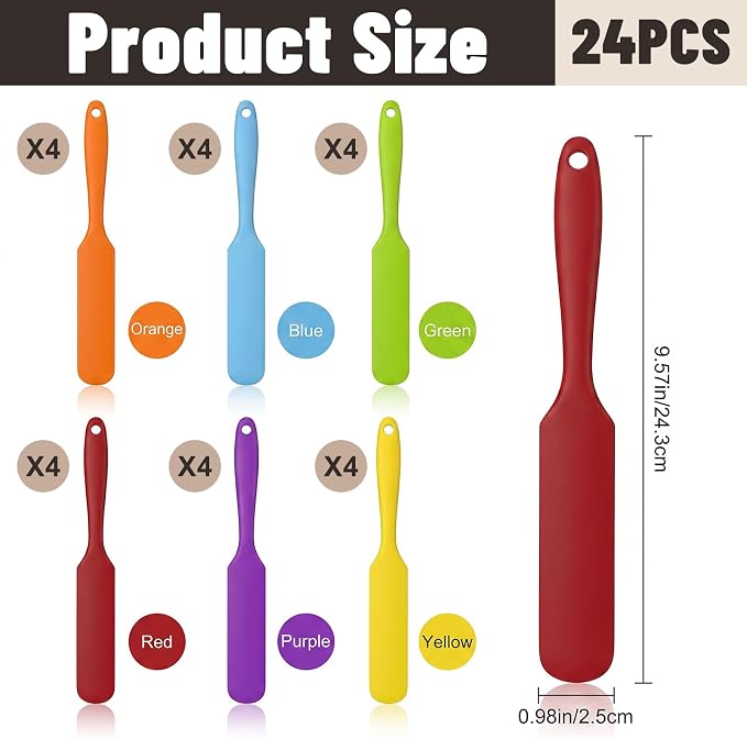 24Pcs Jar Spatula, Silicone Jar Scraper with Long Handle, Jam Spreader Cake Cream Butter Spatulas, Small Silicone Spatula, Jars Blender Waxing Sticks Large with Slant for Hard Wax