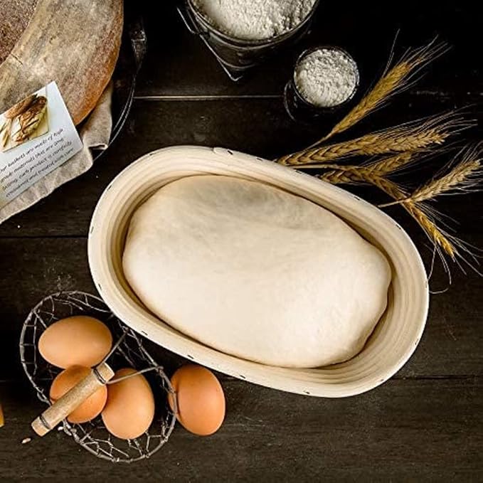 10 inch Oval Bread Proofing Basket Set of 2,Sourdough Bread Rising Bowl with Cloth Liner,Bread Baking Supplies for Professional Home Bakers