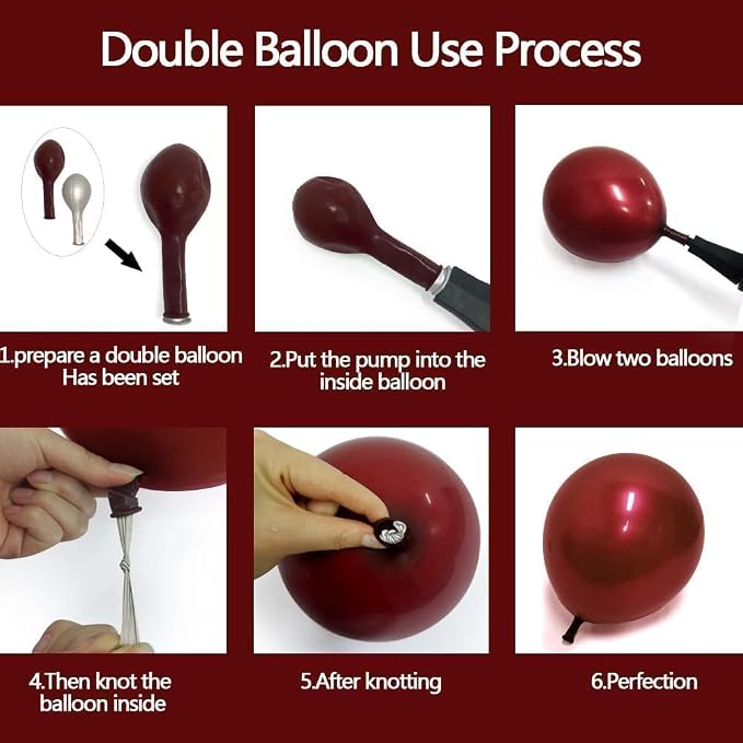 Burgundy Balloons Double Stuffed Red Maroon Balloon Garland Different Sizes 18/12/5in Wine Ruby Red Balloon Arch Kit for Birthday Mother's Day Bridal Wedding Graduation Party Decorations