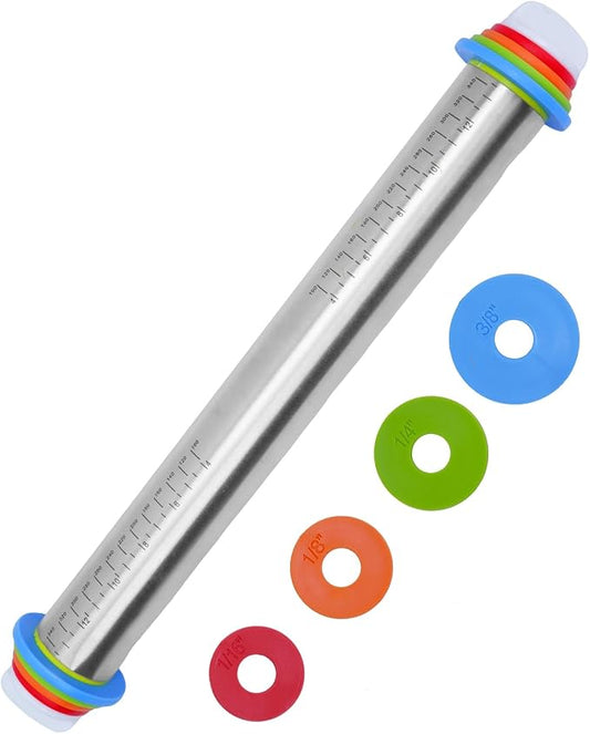 eZAKKA Adjustable Rolling Pin with Thickness Rings, 17inch Clay Pottery for Clay Tools, Pottery Tools with Clay Slab Roller & Clay Guides Sticks