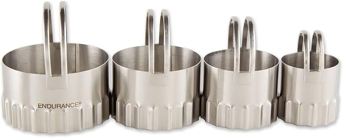 RSVP International Endurance Ripple Round Biscuit Cutters - Stainless Steel, Set of 4 | Nest for Easy Storage | For Cutting Thick or Thin Dough | Professional | High Handle Arch