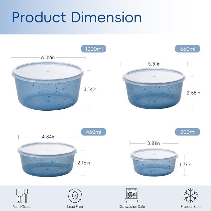 4Pcs stackable Plastic Bowls with Lids Set for Kitchen, Safe BPA Free Non Toxic Serving Bowl Bowls small