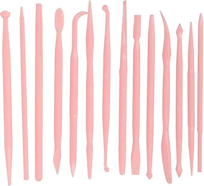 Pilipane Clay Modeling Tools Clay Carving Tools Cake Modeling Tools Cake Shaping Tools Cake Sculpting Tools 14PCS Set PP Plastic Lightweight for Cake Decorating DIY Baking (Pink)