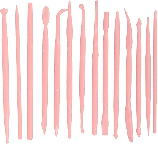 Pilipane Clay Modeling Tools Clay Carving Tools Cake Modeling Tools Cake Shaping Tools Cake Sculpting Tools 14PCS Set PP Plastic Lightweight for Cake Decorating DIY Baking (Pink)