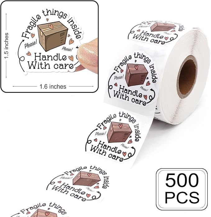 Funny Fragile Things Inside Please Handle with Care Stickers,Fragile Warning Online Retailers Mailbox Paster, Shipping Box Stickers for Shipping and Packing,500 PCS