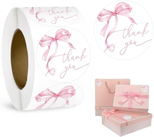 500pcs Pink Thank You Stickers, 1.5 Inch Watercolor Bowknot Thank You Labels, Self-Adhesive Small Business Stickers for Gift Packaging (Pink)