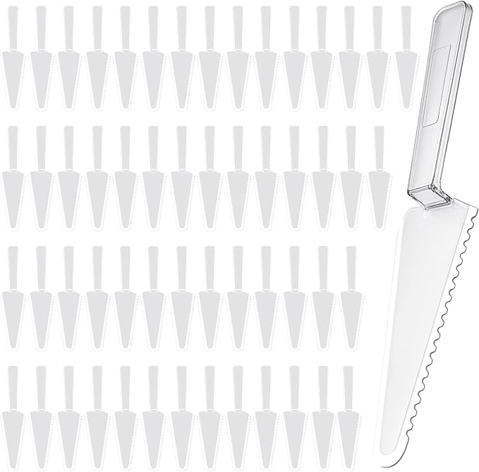 60 Pcs Disposable Plastic Cake Cutter, 9 Inch Cake Pie Cutter Plastic Spatula Cake Server Cutting Knives Pizza Pastry Slicer Serving Utensils for Kitchen Wedding Buffet, Clear