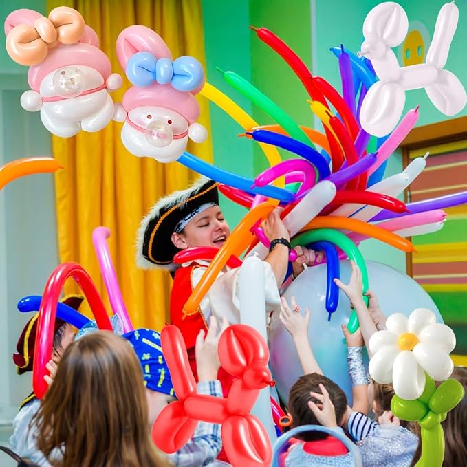 Pastel 260 Assorted Color Long Balloons for Garland - Thick, Skinny, Latex, Twisting, Modeling Magic Balloons - Rainbow Birthday Party Decorations - 100 Pcs