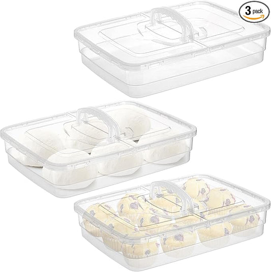 Lawei 3 Pack Pizza Dough Proofing Box, 14 x 10 Inch Dough Trays with Lid and Handle for Pizza, Stackable Pizza Bread Fermentation Storage Containers, Translucent Box with Cover Dough Tray, BPA Free