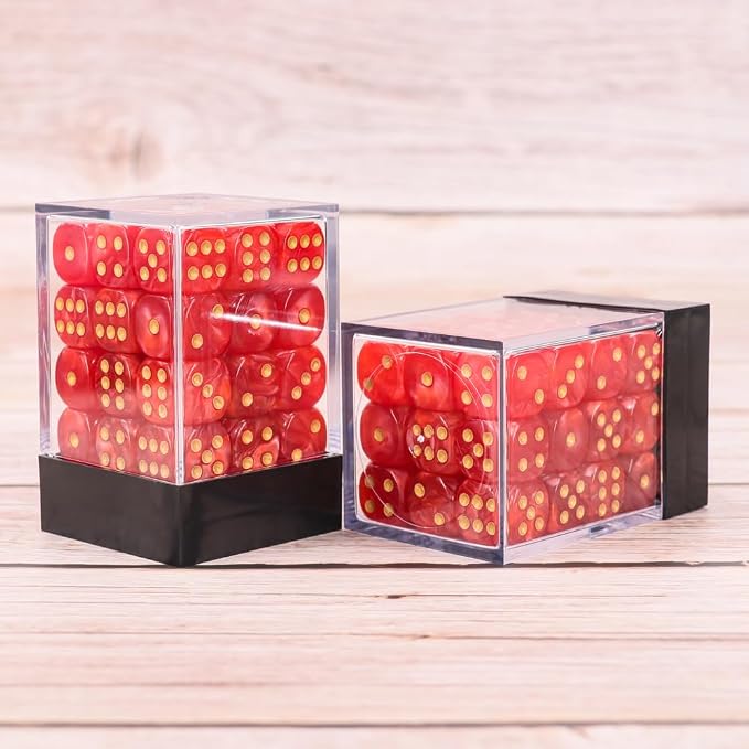 36 of Pack 12MM 6 Sided MINI Dice Set,Pearl Pattern Game Dice Set, 6 Sided Standard Dices for Yahtzee, Bunco or Teaching Math,with Portable Plastic Box(Red Pearl)
