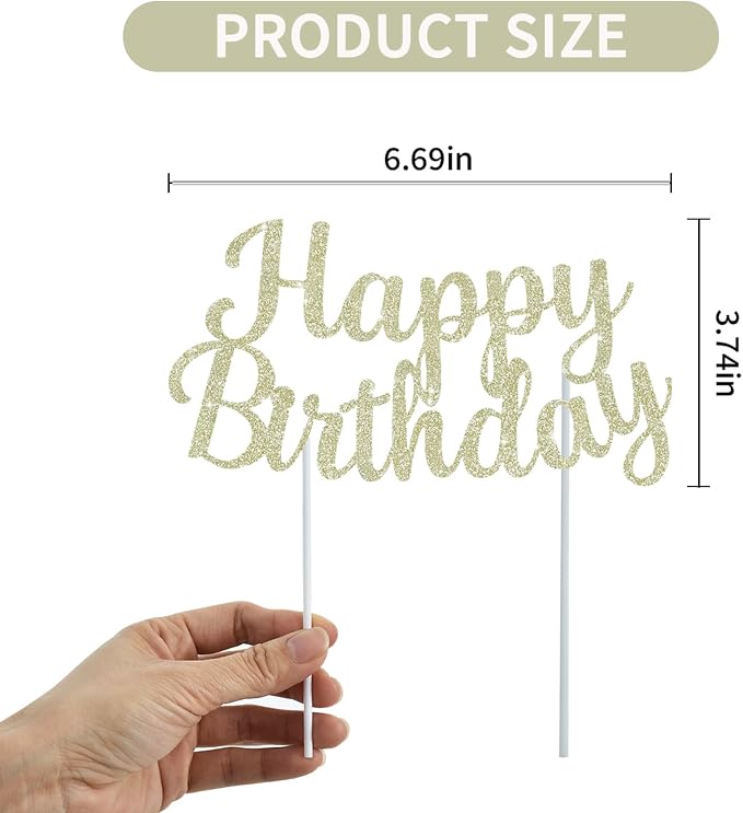 BEISHIDA Champagne Gold Happy Birthday Cake Topper, Cake Bunting Decor, Party Decoration Supplies, Photo Booth Props