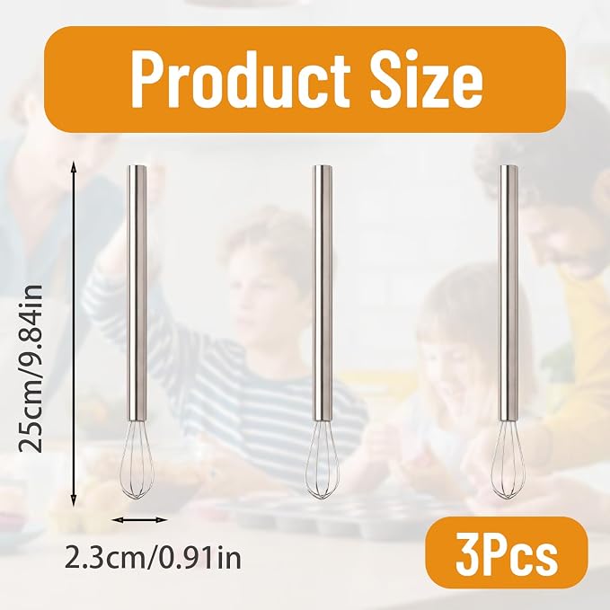 3 Pack Small Whisks for Mixing, Mini Whisks, Blending, Whisking, Mini Wisking Tool for Eggs, Sauces, Batters, Dough, Ideal for Home Kitchen, Baking, Cooking