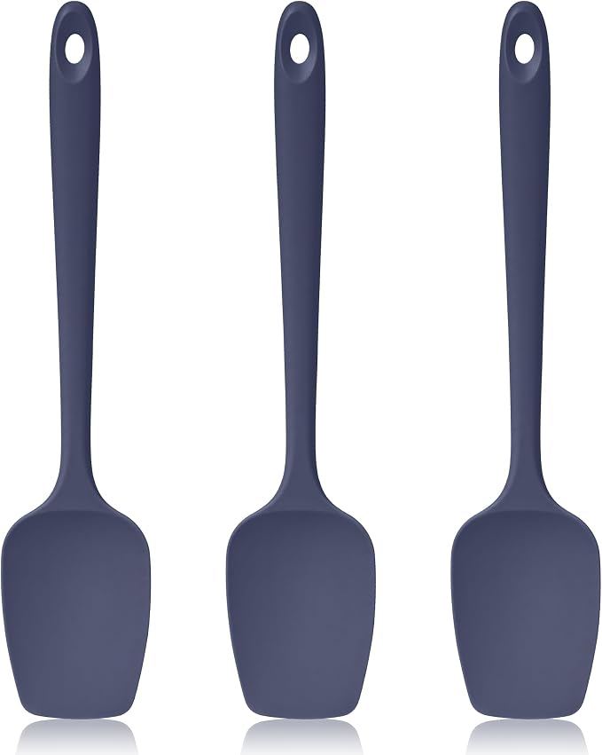 600ºF Heat Resistant Silicone Spoon Spatula Set of 3, Blue | High Heat Food Safe Seamless Kitchen Spoonula Scraper for Cooking Baking Mixing Scraping Stirring Nonstick Cookware Pan Bowl