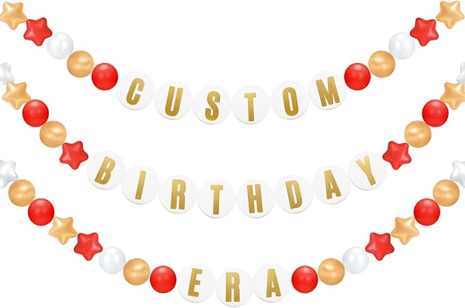 Simgoing 103 Pcs DIY Giant Friendship Bracelet Lei Kit Extra Large Beads Garland Jumbo Birthday Friendship Banner Kit Famous Singer Customizable Party Decor for Classroom(Red White Gold)