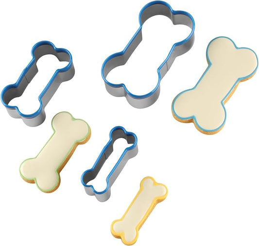 Dog Bone Cookie Cutters Set of 3, Bone Shapes Cookie Cutter, Biscuit Dog Treat Cookie Cutter Set for Homemade (Blue Is Visible & Friendly For Your Pup/Doggy)