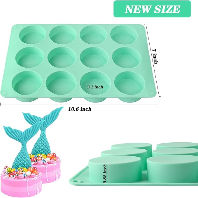 Actvty Round Chocolate Cookie Molds, 3 Pieces 12-Cavity Cylinder Chocolate Silicone Molds for Covered, Cookies Candy Jelly Mini Cakes and Muffin Baking(Green)