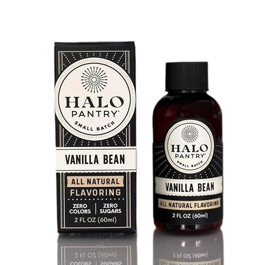 Natural VANILLA BEAN (clear) Flavoring Extract by HALO PANTRY (2oz bottle) | Water-Soluble, Dye-Free/Colorless, Gluten-Free, Dairy Free, Zero Sugars, NO Sweeteners, NO Calories | Perfect for customizing ANY baking, candy, dessert or drink recipes
