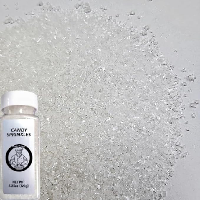HeDeon&Rles Edible White Sanding Sugar Crystals for Baking 120g/4.23oz Sparkling Sugar Crystals Cake Cupcake Pancake Ice Cream Top Birthday Wedding Easter Halloween ChristmasCake Decoration