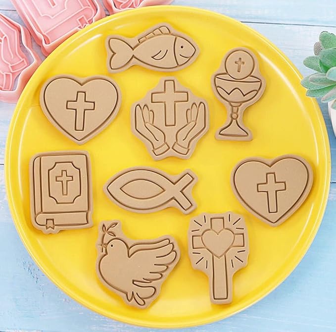 8 Pieces Christian Bible Cookie Cutters Plastic Cross Cookie Stamps Cookie Mould Press Cross Cookie Mould Set Baking Kitchen Tools (Cross 1227A)