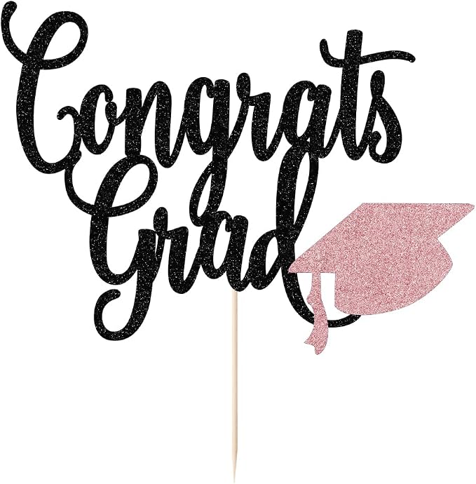 Congrats Grad Cake Topper,2026 Graduation Cake Topper, Congrats Grad Decorations,2026 High School/College/Senior Graduation Party Decorations Supplies. (Congrats Grad Rose gold)