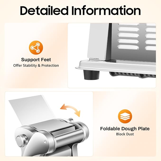135W Electric Pasta Maker Machine Stainless Steel Dough Sheeter with 8 Thickness Settings, 2 Noodle Cutters for Flat Pasta, Automatic Noodle Press for Home & Commercial Use (110V)