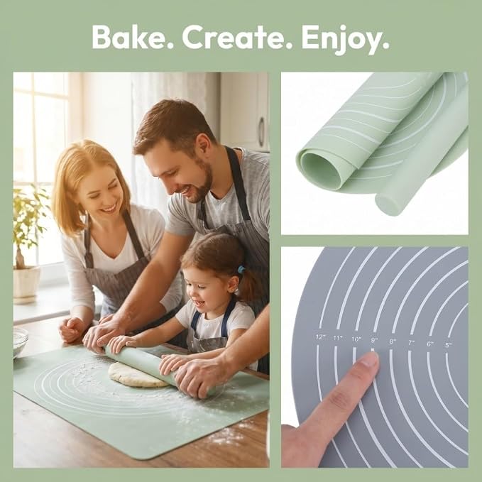 Measurement Markings and Non-Stick Mat – 13.19 Inch Dough Mat with Grid Guide for Baking, Pastry, Cookie Dough, Easy Clean Kitchen Accessory(Green)