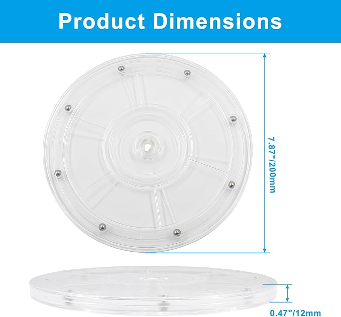 1 Pack 7.87 inch Lazy Susan Turntable - Acrylic Ball Bearing Rotating Tray for Cake, Spice Rack - Perfect for Kitchen Pantry with 360˚Rotation
