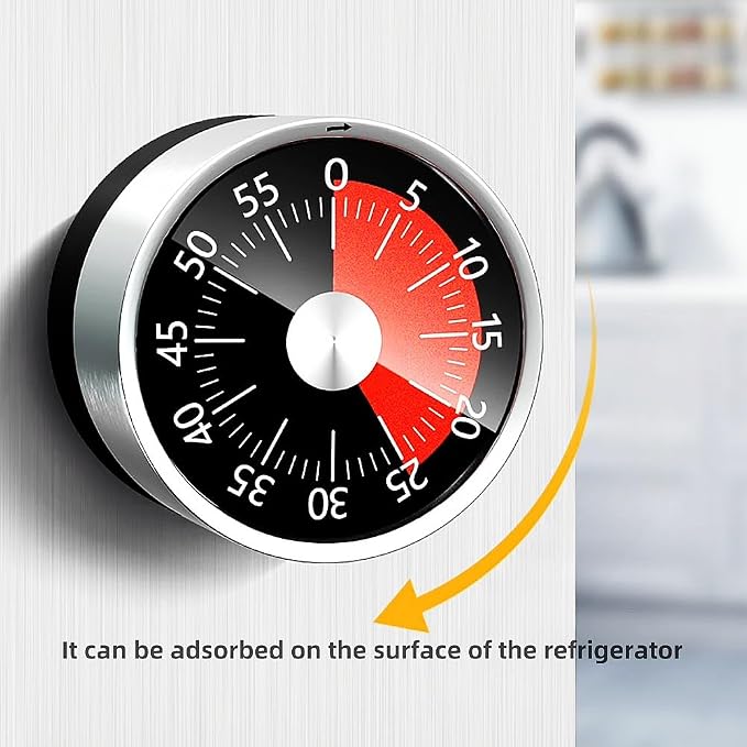 Kitchen Timer Magnetic Time Timer, Visual Countdown Kitchen Stainless Steel Mechanical Clock, Alarm Clock, Alarm Clock, Reminder (Stainless Steel)