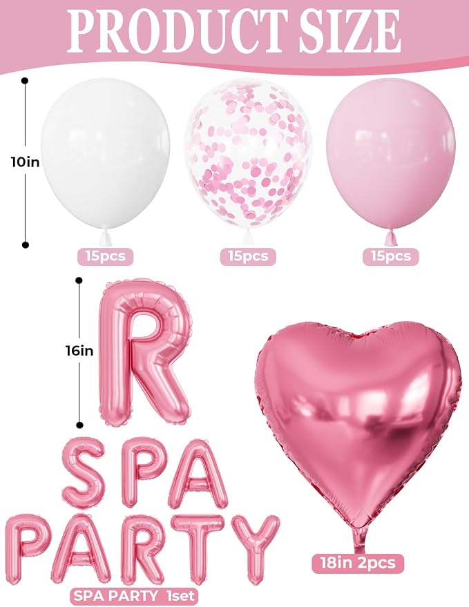 57 Pcs Spa Party Decorations, Pink and White Spa Party Balloons with SPA PARTY Foil Letters, Lipstick, Nail Polish, Heart Foil Balloons and Hanging Swirls for Girls Birthday Pamper Party