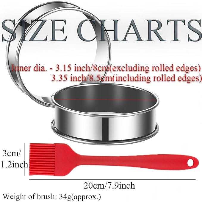 DATANYA 12Packs English Muffin Ring 3.15 Inch Crumpet Rings Stainless Steel Double Rolled Tart Rings, Round Metal Cooking Pastry Ring Molds for baking