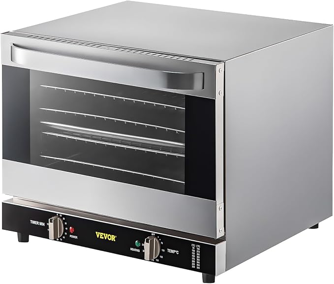 VEVOR Commercial Convection Oven, 66L/60Qt, Half-Size Conventional Oven Countertop, 1800W 4-Tier Toaster w/Front Glass Door, w/Trays Wire Racks Clip Gloves, 120V | 1800W, 4-Tier Toaster, Front Glass Door, Electric Baking Oven with Tray & Wire Racks Inc...