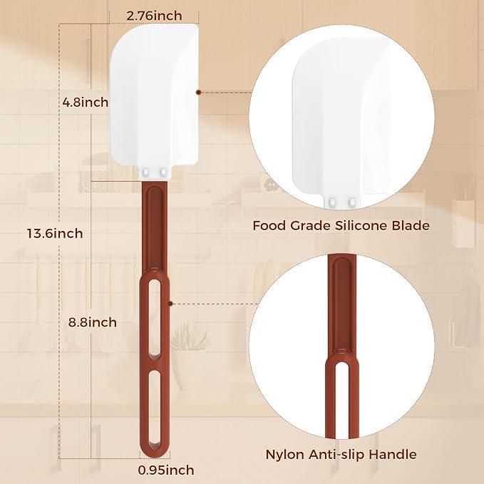 High Heat Resistant Silicone Spatulas, 13-1/2" Commercial Spatula 500°F Heat-Resistant Heavy Duty Spatula Non-Stick Scraper, Ideal for Baking/Cooking/Mixing, Commercial Dishwasher Safe, Set of 2