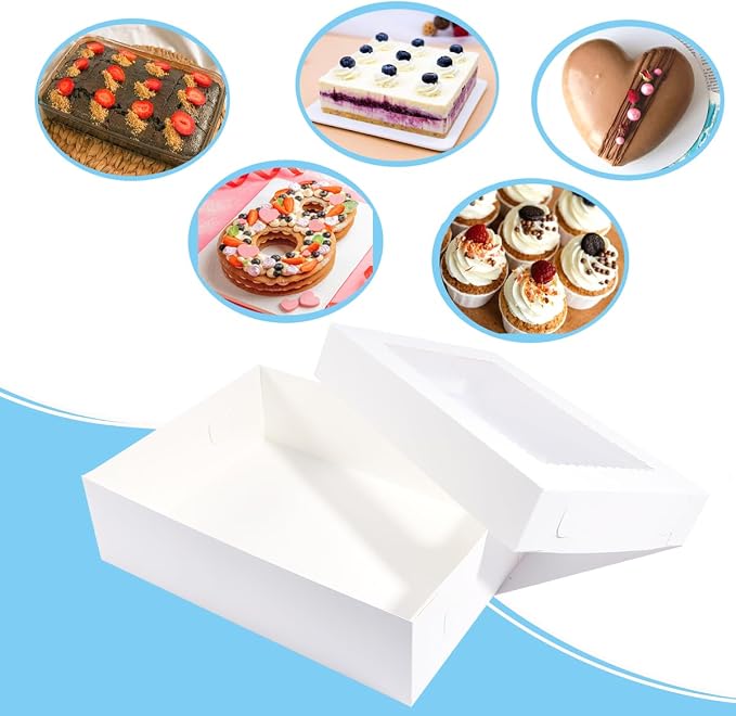JJO 14x10x4 Inches 10 Pack Cake Boxes with Cake Board,White Bakery Boxes for Quarter Sheet Cakes,Donuts,Cupcakes, Brownie&Pie