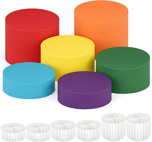 6 Pack Cylinder Cake Stand with Covers Acrylic & Cardboard Foldable Cake Stand Buffet Risers Catering Displays & Food Stands Heavy-duty Rainbow Color Riser Columns(Colorful)