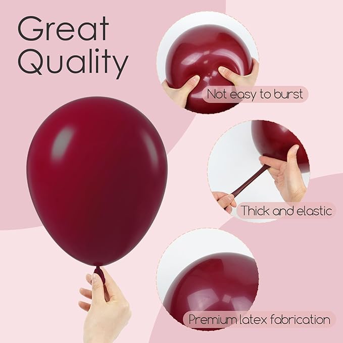 120pcs Burgundy Balloons, 18 12 10 5 inch Maroon Balloons Different Sizes Burgundy Balloon Arch Kit for Birthday Graduation Wedding Baby Shower Valentine's Day Party Decorations