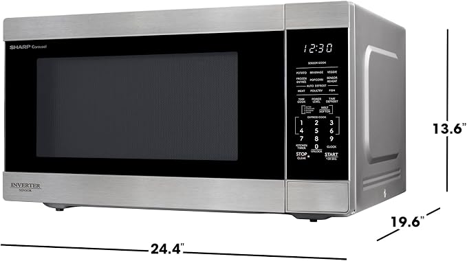 SHARP Countertop Microwave Oven with Removable 16.5" Carousel Turntable, 1200 Watt, 2.2 Cubic Feet, Stainless Steel