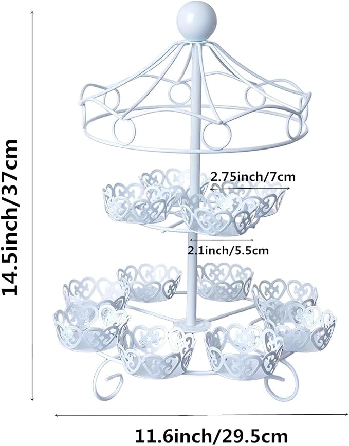 ASkinds Carousel Cupcake Stand Dessert Serving Tray, 12-Cups Iron Cake Display Rack Cupcake Stand for Carnival and Circus Theme Party Wedding Party Furnishing Accessories (White)