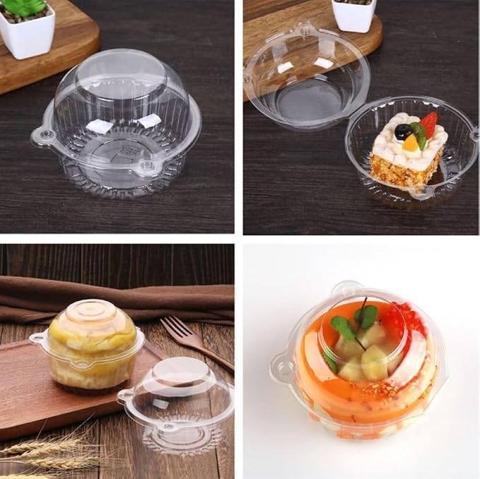 Hewnda 50 Pack Plastic Single Individual Cupcake Muffin Dome Holders Cases Boxes Cups Pods,Great for parties or cake,muffin sales