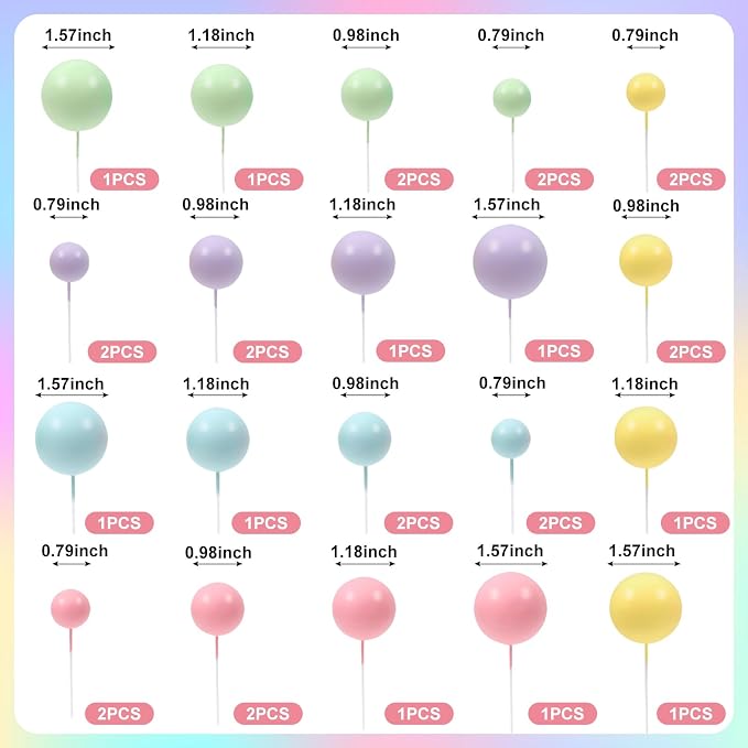 30 PCS Balls Cake Topper DIY Cake Insert Toppers Ball Cake Picks Cupcake Topper for Birthday Party Baby Shower Wedding Cake Decoration(Colorful)