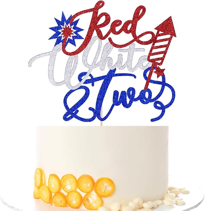 Red White and Two 4th of July Cake Topper | American Patriotic Independence Day Themed & National Day& USA Happy BirthdayParty Supplies