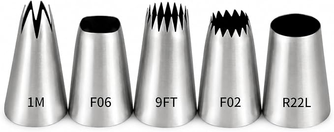 5 Pieces Large Piping Stainless Steel Cake Decorating Nozzle Set | F02 F06 R22L 9FT 1M,For Cakes,Cupcakes,Cookies