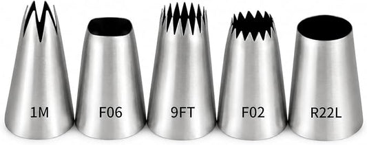 5 Pieces Large Piping Stainless Steel Cake Decorating Nozzle Set | F02 F06 R22L 9FT 1M,For Cakes,Cupcakes,Cookies
