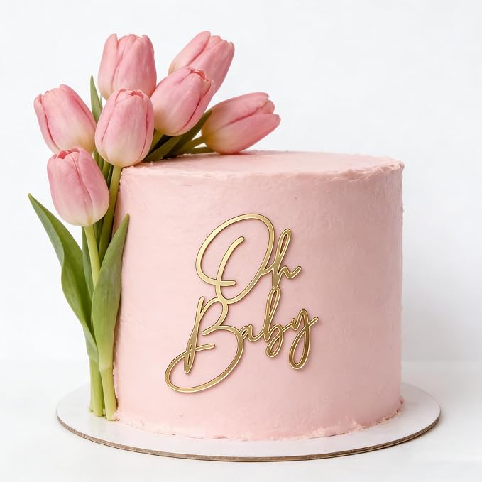 Acrylic Gold Oh Baby Cake Topper, Baby Welcome Party Cake Decoration Acrylic Cake Decoration for Baby Shower Gender Reveal Birthday Party Supplies