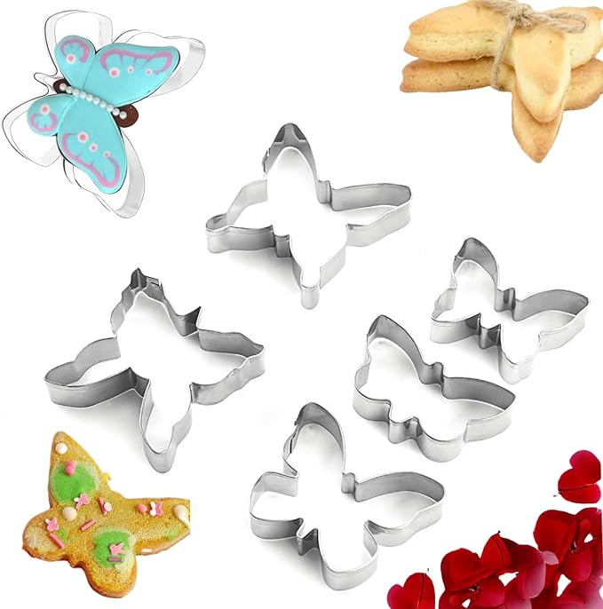 5-Piece Butterfly Cookie Cutter Set – tainless Steel Biscuit Cutters for Baking, Pastry, Sandwiches & Cake Decorating – Food-Grade, Durable & Dishwasher Safe. By ENBRWAS.