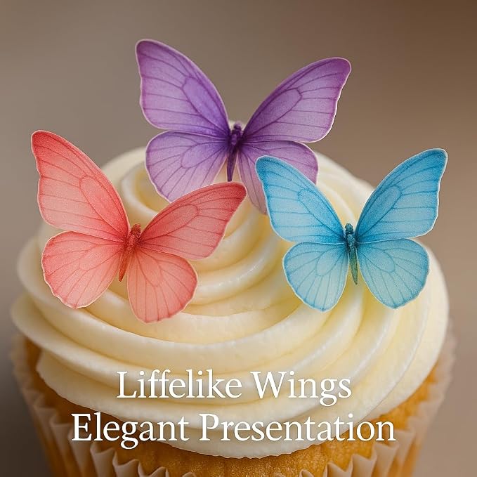 Confect Edible Wafer Paper Butterflies Set of 56 – Colorful Multi Color Butterfly Cake Decorations, Cupcake Toppers for Birthday, Wedding, Party – Edible Butterfly Toppers