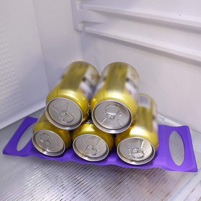 Webake Fridge Organizer Can Organizer for Pantry Organization and Storage, 2 Pack Silicone Beer Bottle Rack for Kitchen Refrigerator Cabinet Countertop, Stackable Soda Can Holder Space Saver (Violet)