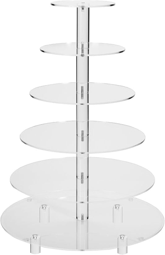 Jusalpha® 6 Tier Round Acrylic Cupcake Stand-cake stand-dessert stand, cupcake Tower 6RFs (6 Tier With Base) (6RF-S)