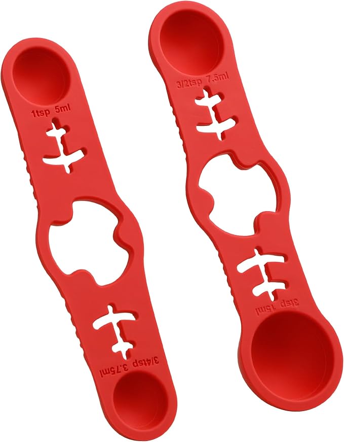 Silicone Magnetic Measuring Spoons, 2 Pack Coffee Measuring Spoons(4-size) - Equipped with strong N50 magnets – securely attach to any metal surface, Suitable for dry and liquid ingredients(RED)